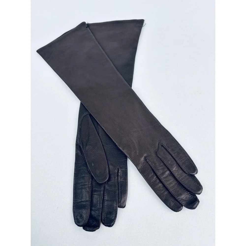 Vintage Brown Franklin Simon Real Kid Leather Driving Gloves France Size 6 Silk